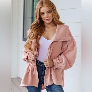 NWT Bibi Boutique Pink Fleece Oversized Full Zip Pockets Jacket Medium